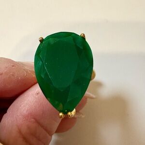 Gorgeous Brass over Sterling Silver Green Onyx Teardrop Statement Ring